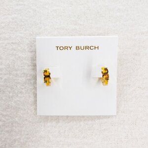 Tory Burch Serif-T Enamel Huggie Hoop Earrings Gold/Lemon OS